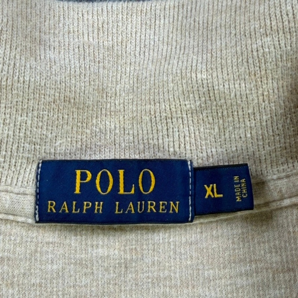 Polo Ralph Lauren Mens XL Quarter Zip Pullover Sweater Oatmeal Beige Cotton Pony - Picture 6 of 12